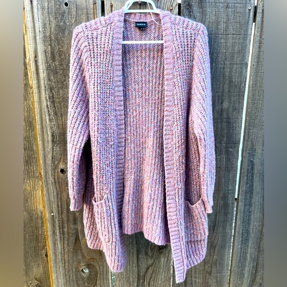 Torrid metallic pink multi color open front cardigan with pockets - Picture 5 of 9